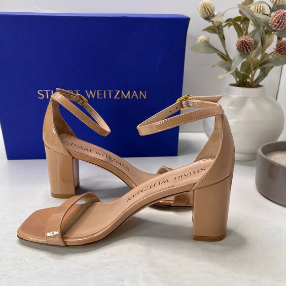 Stuart Weitzman Nudistcurve 75 Patent Leather Block Heel Sandal Adobe Women's 7B - Picture 6 of 11